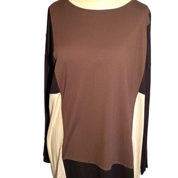 J Jill Color Block Long Sleeve Tunic Cream Brown Mocha Size L Stretch - Picture 9 of 9